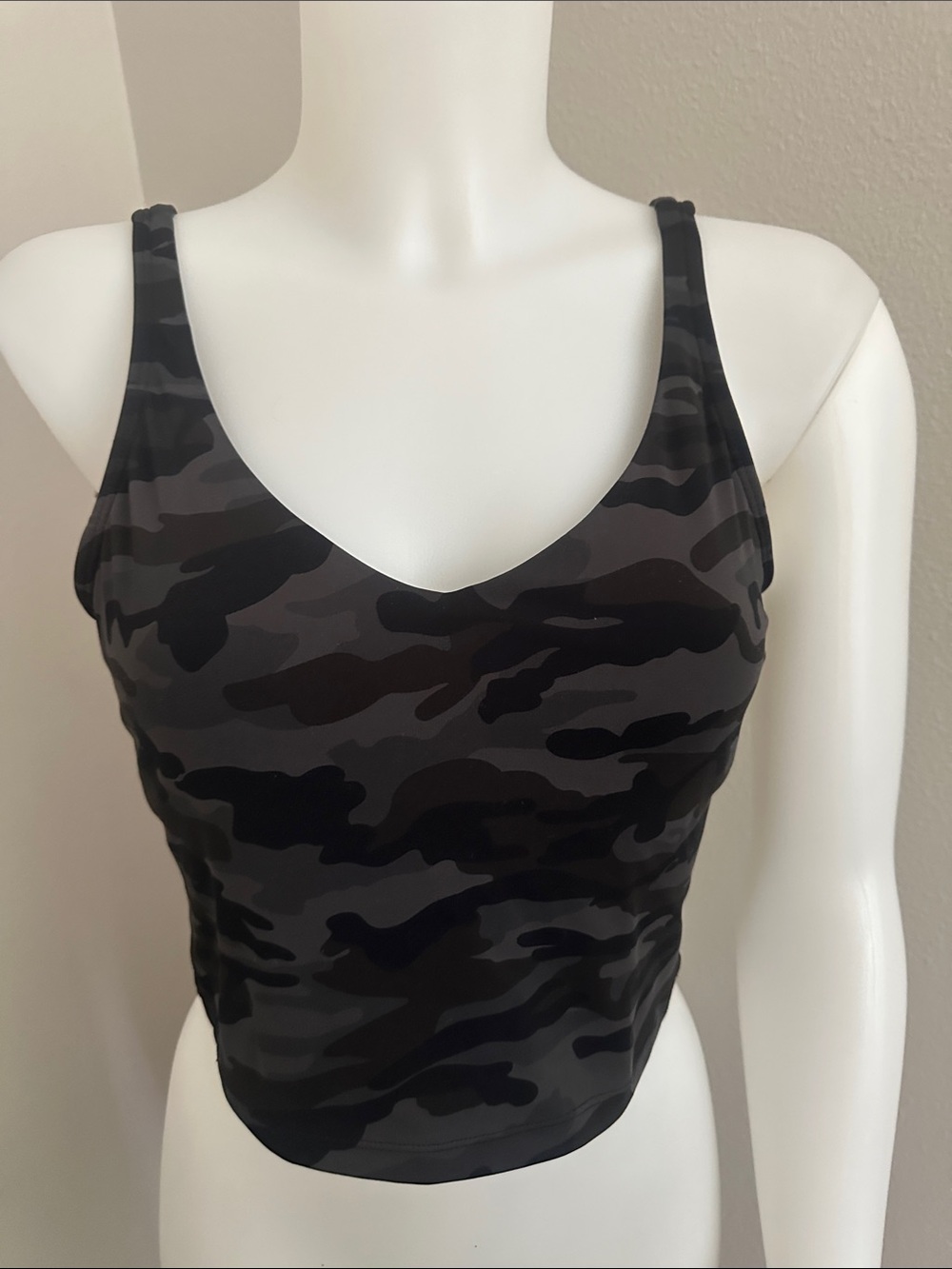 Camo V-Neck Tank Top in Black & Charcoal